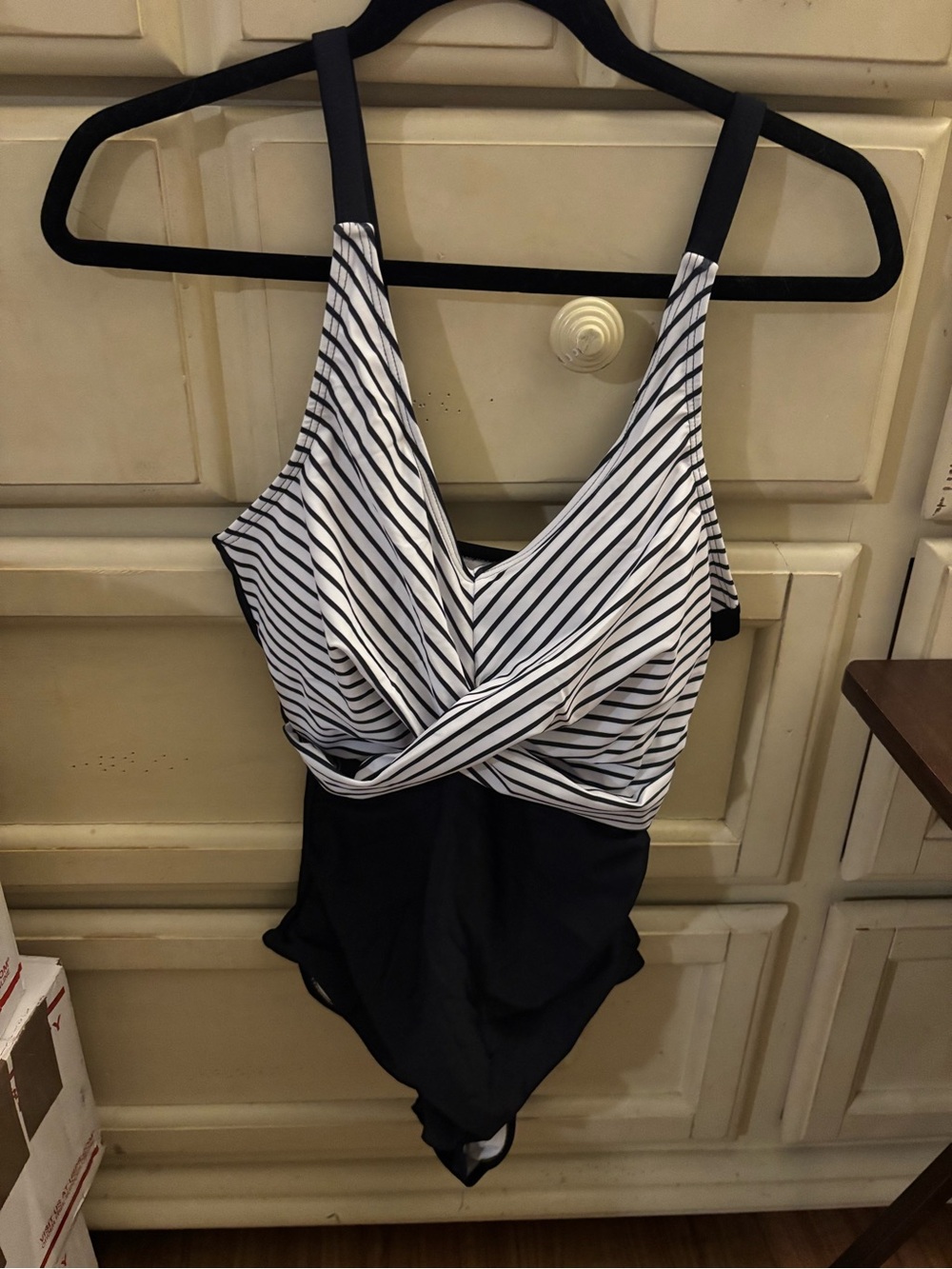 Striped Twist Front One-Piece Swimsuit - Black & White, BNWOT, size medium